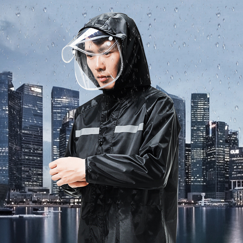 雨中人雨衣成人分体式雨衣徒步透明挡雨双帽檐反光条雨衣雨裤套装厂家直销
