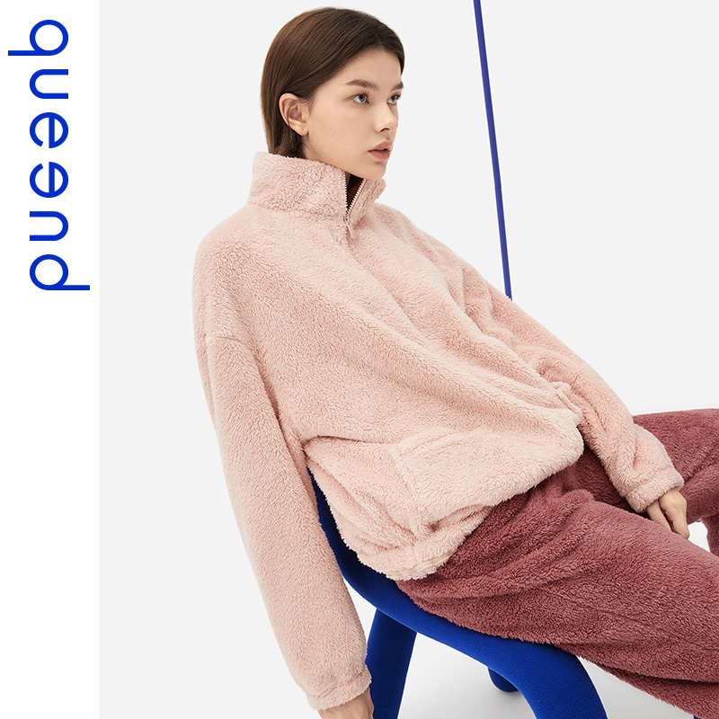淳度可出门休闲2020年新款秋冬季立领双面法兰绒保暖女士家居服