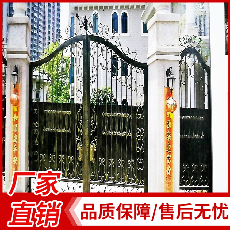 欧式豪华铁艺别墅大门 乡村庭院花园锌钢对开大门 农村院子家用围墙大门价格 