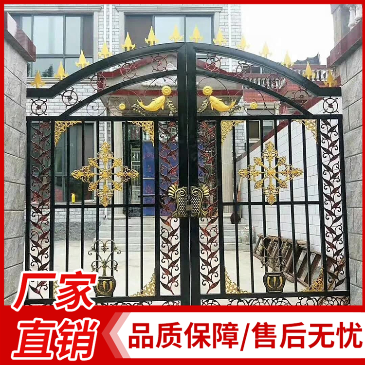 花园铝制双开大门铝艺大门价格 别墅铝艺庭院大门 欧式简约铝艺门 