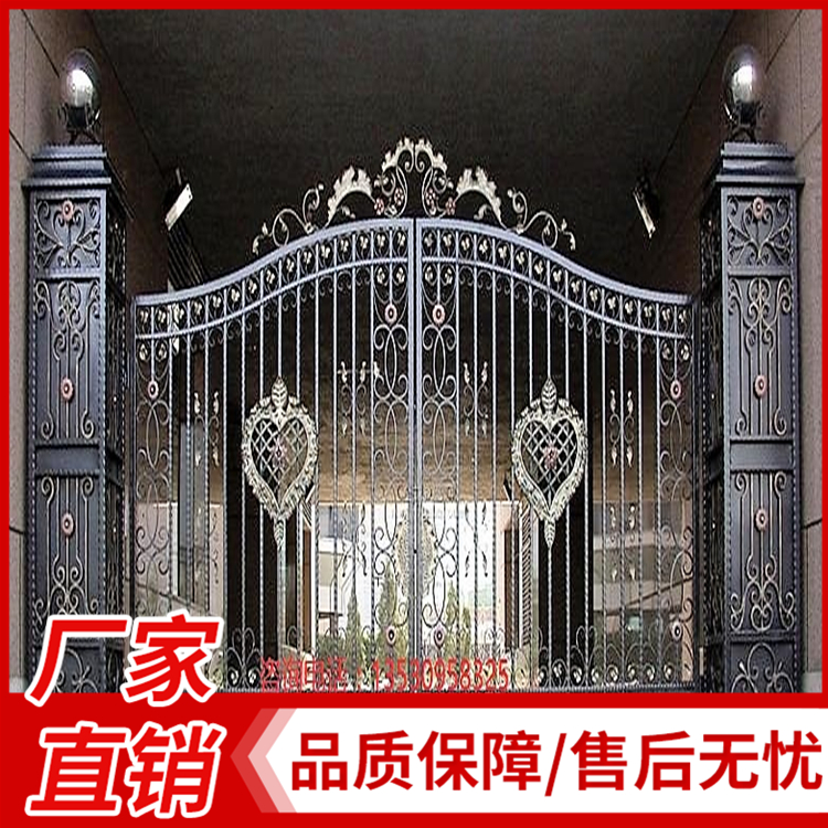 农村院子家用围墙大门价格 欧式豪华铁艺别墅大门 乡村庭院花园锌钢对开大门 