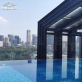 全景观泳池上盖阳光房 新型可移动伸缩玻璃房 室外电动遮阳棚 防老化天幕遮阳棚