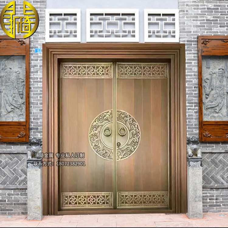 北京四合院仿古大门中式庭院大门别墅进户门双开门防盗门浙琦铜门