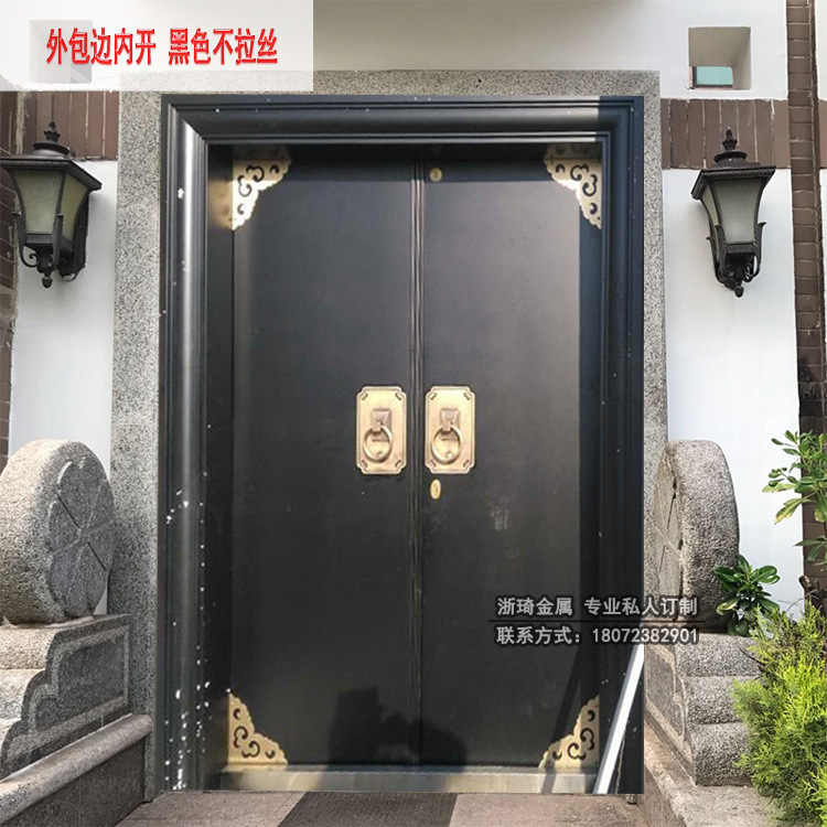浙琦庭院门中式仿古户外大门双开门金属进户门防盗门锌合金仿铜门