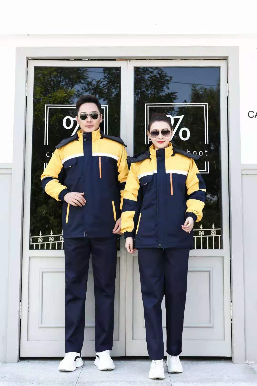 济南工作服棉袄，纯色厚纱卡工装，可拆卸活里活面      加厚耐磨防寒工程棉服