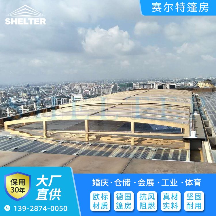 赛尔特弧形游泳池加盖 室外电动遮阳棚 智能控制全敞开式泳池盖