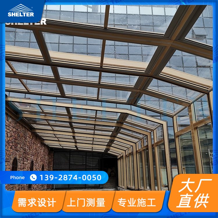露台移动钢化玻璃顶棚 别墅户外智能玻璃房 防老化天幕电动遮阳棚