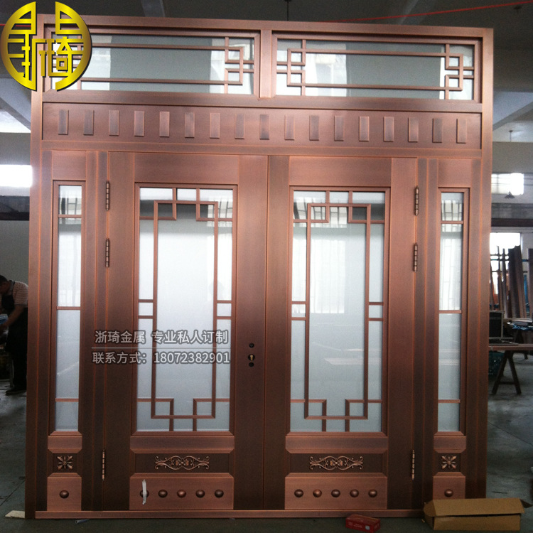 厂家供应真铜门 纯铜别墅对开门 复古真铜入户门 永康真铜门价格