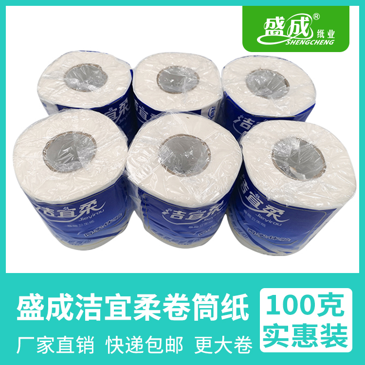 盛成洁宜柔有芯卷纸卫生纸巾100克家用实惠装手纸厕纸天然无香卷筒纸