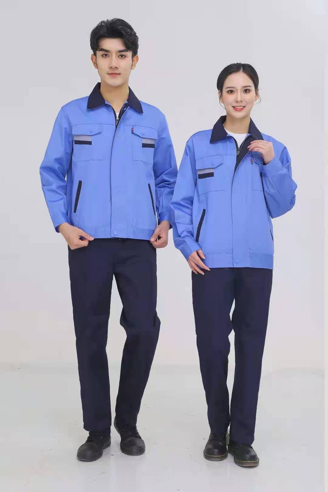 济南春秋长短袖工作服套装，耐磨加厚汽修洗车工程劳保服可绣印LOGO
