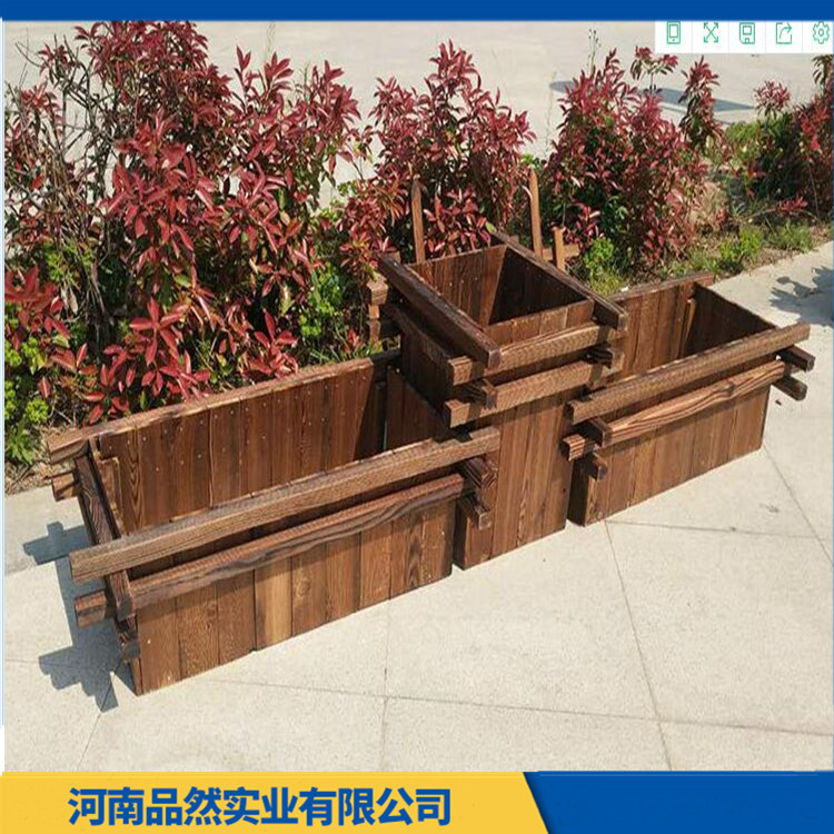 实木花箱定制厂家 公园防腐木花箱 款式多样 外形美观