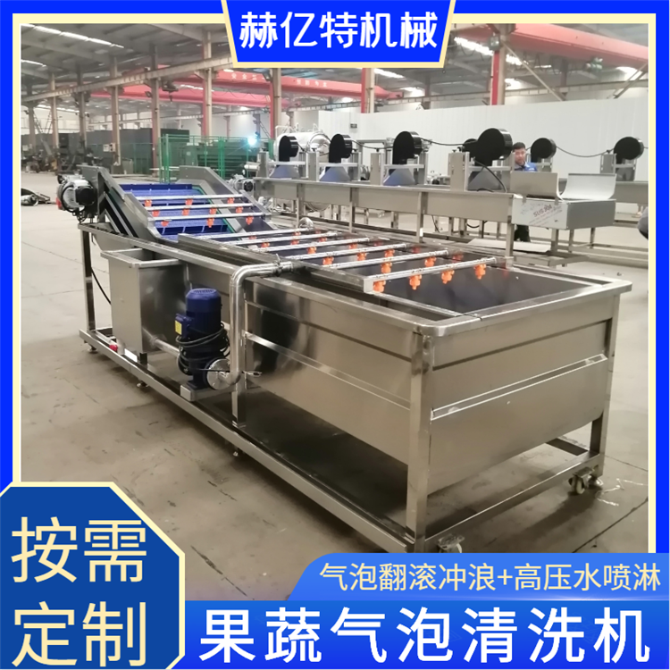 赫亿特定制清洗机生产厂家 水果蔬菜清洗机 全自动气泡清洗流水线