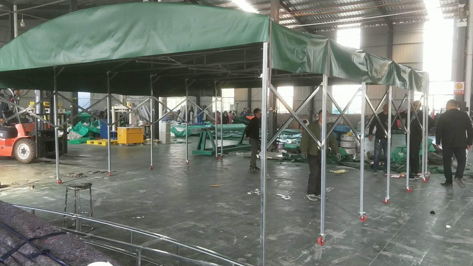 镇江大型工地推拉雨棚   曲臂式伸缩遮阳雨蓬  储藏室移动推拉雨篷   智能悬空电动推拉篷供应