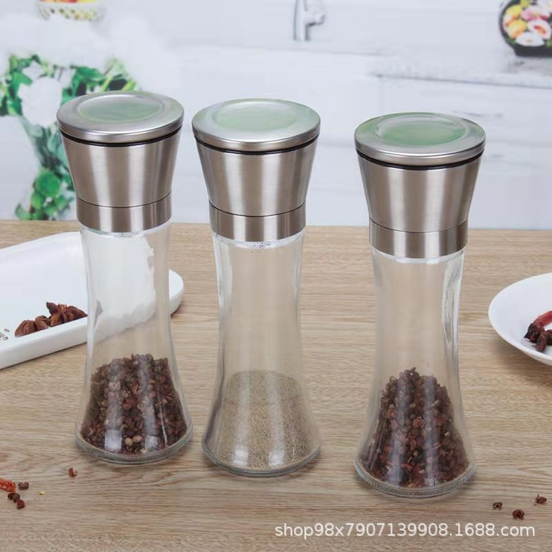 旭淼玻璃厂家直供厨房用品手动胡椒研磨器新款两用不锈钢花椒研磨器玻璃瓶