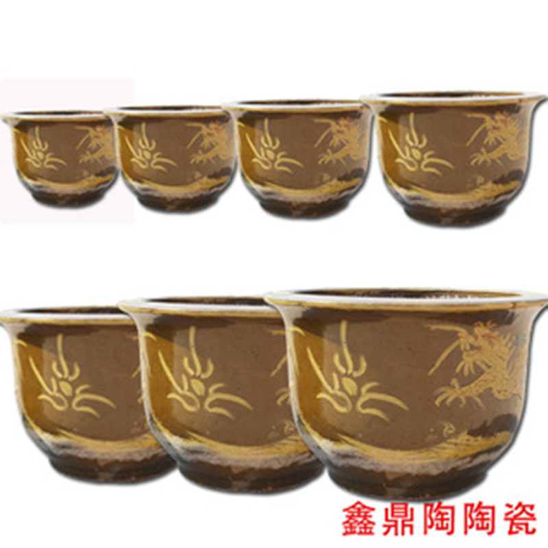 厂家批发宜兴陶瓷平龙堆龙 5-12寸 门口铁树陶瓷花盆