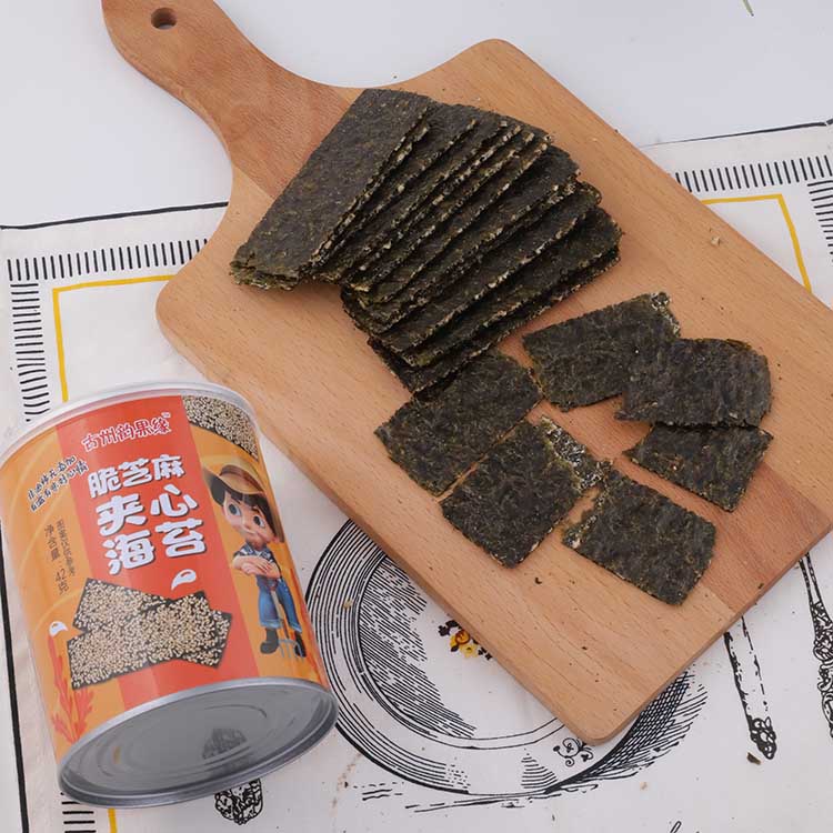 芝麻夹心海苔价格 儿童休闲零食批发来铭聚食品 罐装海苔
