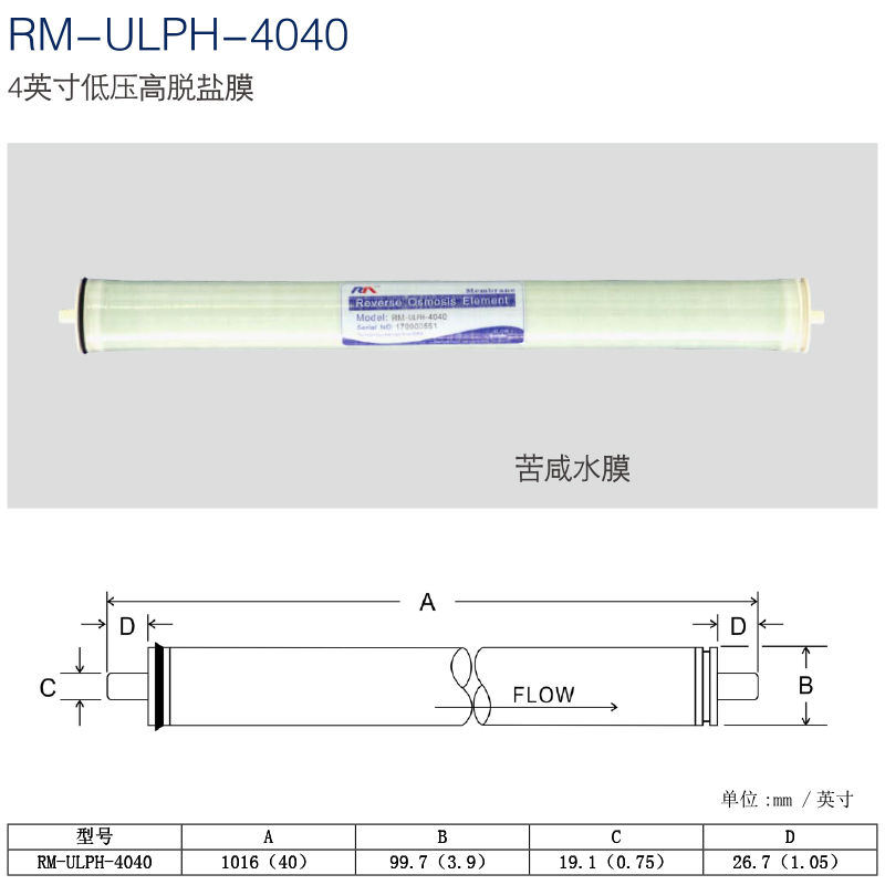 润膜 RO反渗透膜 RM-ULP-4040 8040型号 4寸 8寸 膜元件