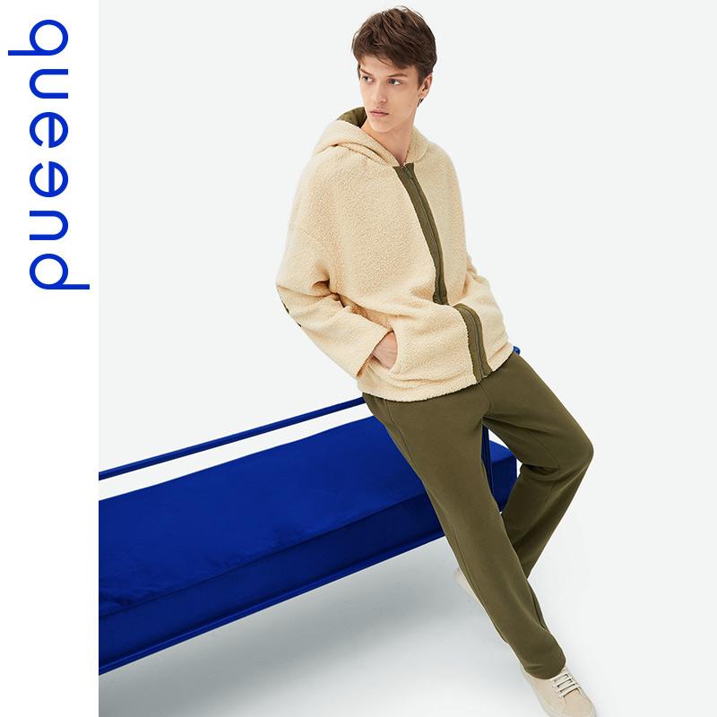 queend淳度男士家居服秋冬季泰迪绒加厚睡衣可外穿连帽卫衣款居家服套装