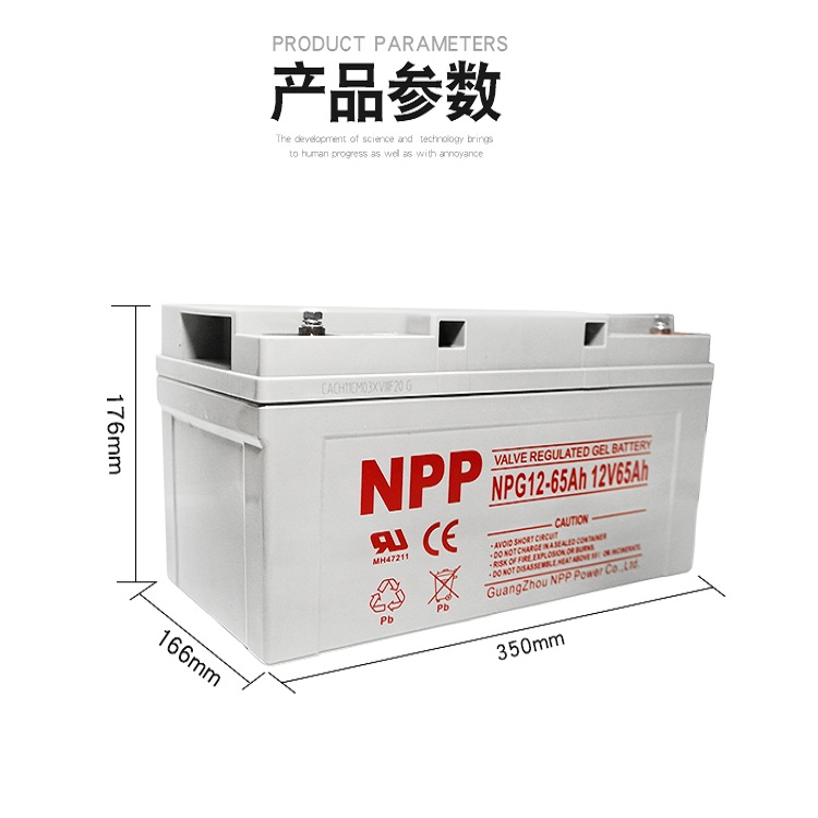 NPP耐普铅酸蓄电池12V65AH免维护NP12-65直流屏UPS不间断路灯发电逆变器发电站机房路灯