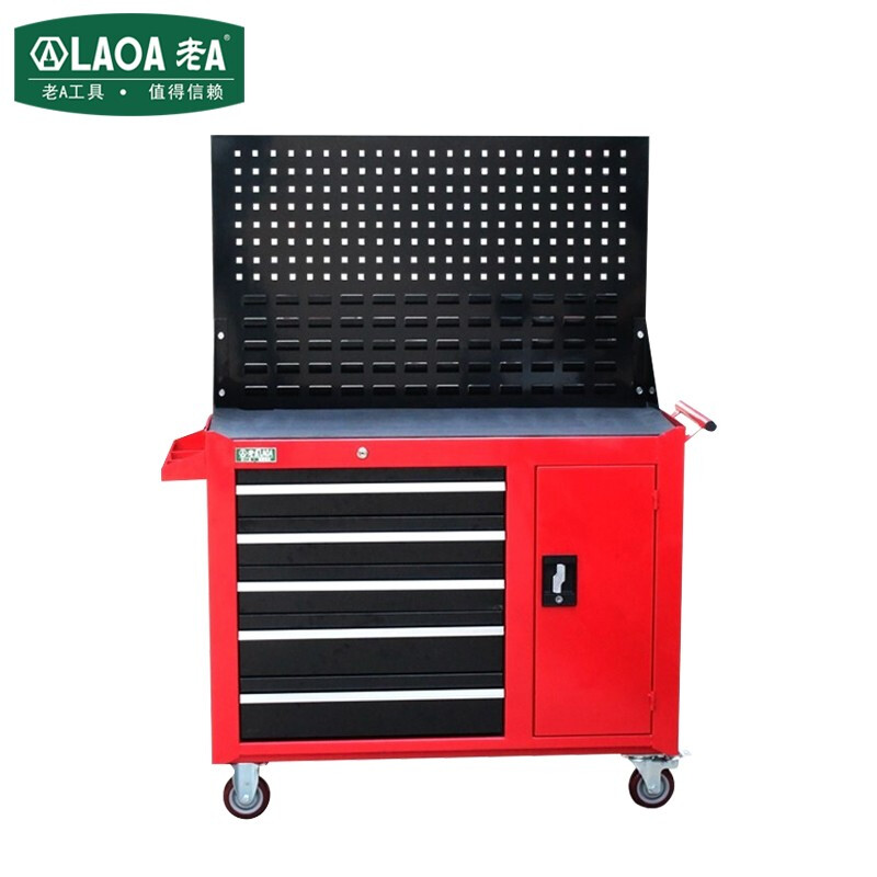 老A（LAOA）工具车 车间带挂板移动工具柜 工具收纳手推车 五层抽屉柜子红色 LA115201 
