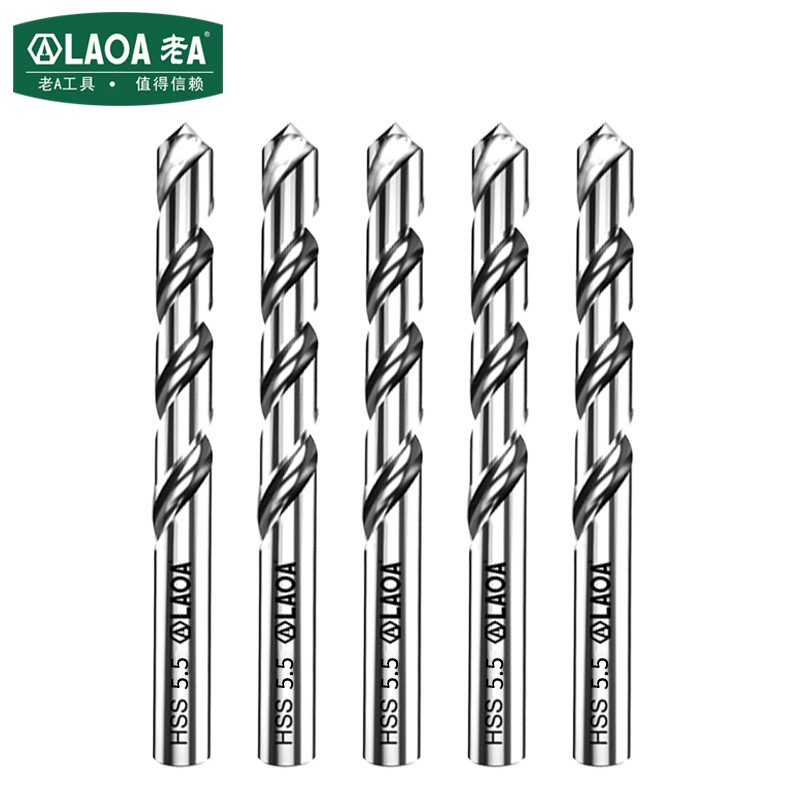 老A（LAOA）M2高速钢全磨制麻花钻头不锈钢钻头5.5mm  LA166055（10支装）