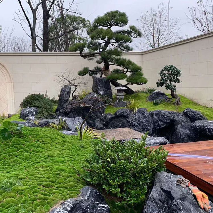 磬航园林石村牌石  黑色灵璧石园林石 景观石观赏石 假山工程 假山制作