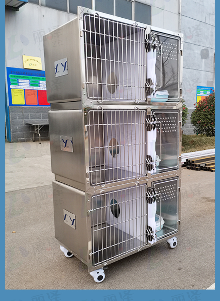 三层不锈钢猫笼猫窝带猫砂盘带轮子可移动猫笼
