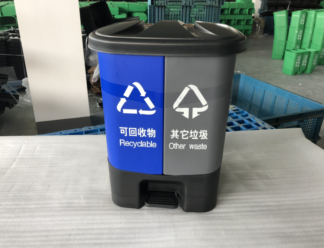 深圳厂家双分类塑料垃圾桶 户外脚踏式干湿分离