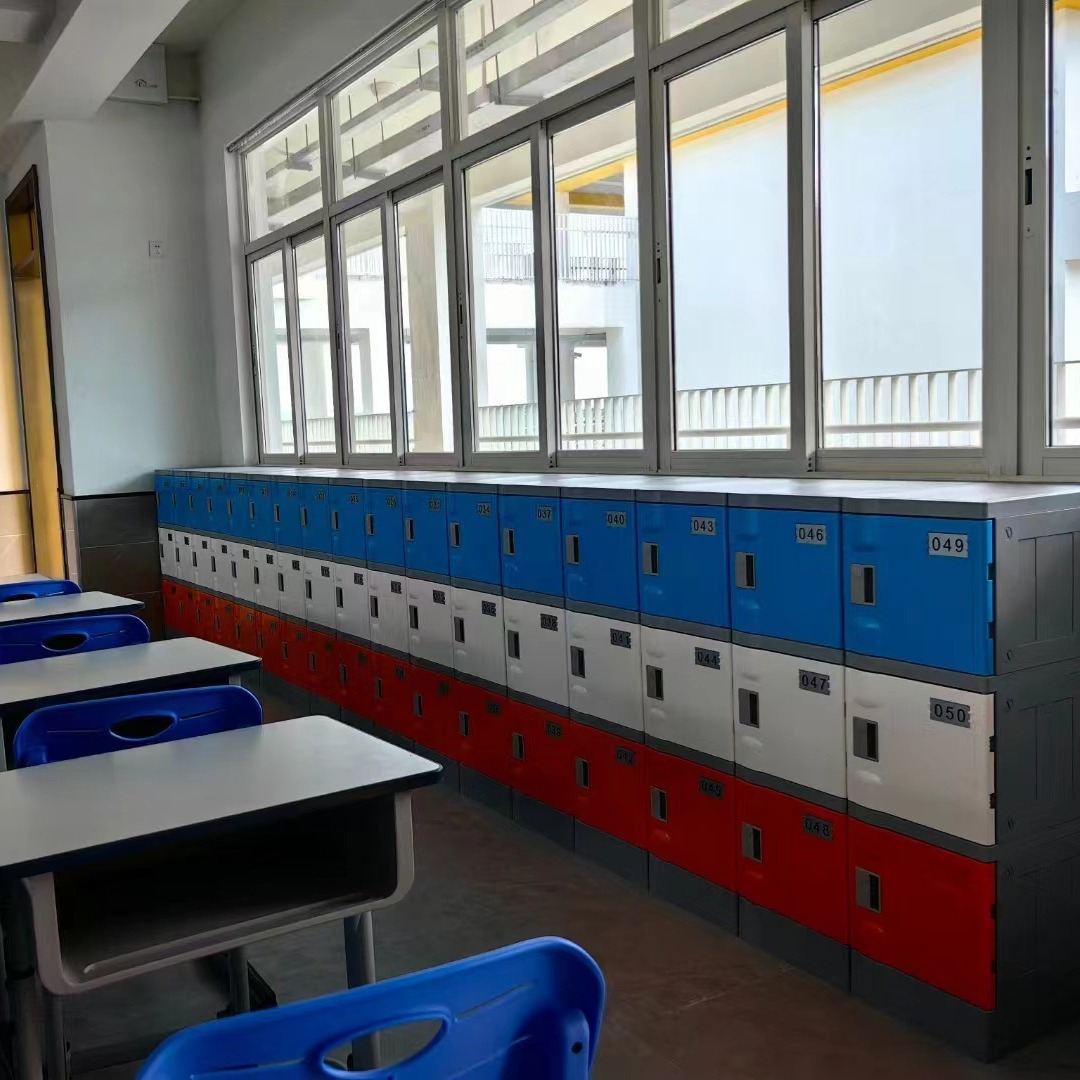 51门环保塑料书包柜蓝白红储物柜学校彩色靓丽书包柜学生储物柜