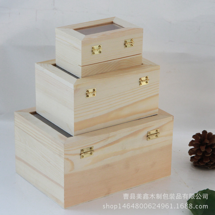 厂家多规格木制桌面首饰盒 透明玻璃翻盖精美珠宝包装盒