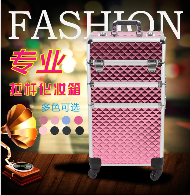 雯欣1280E万向轮三层拉杆箱专业化妆箱多层箱美甲纹绣跟妆化妆箱