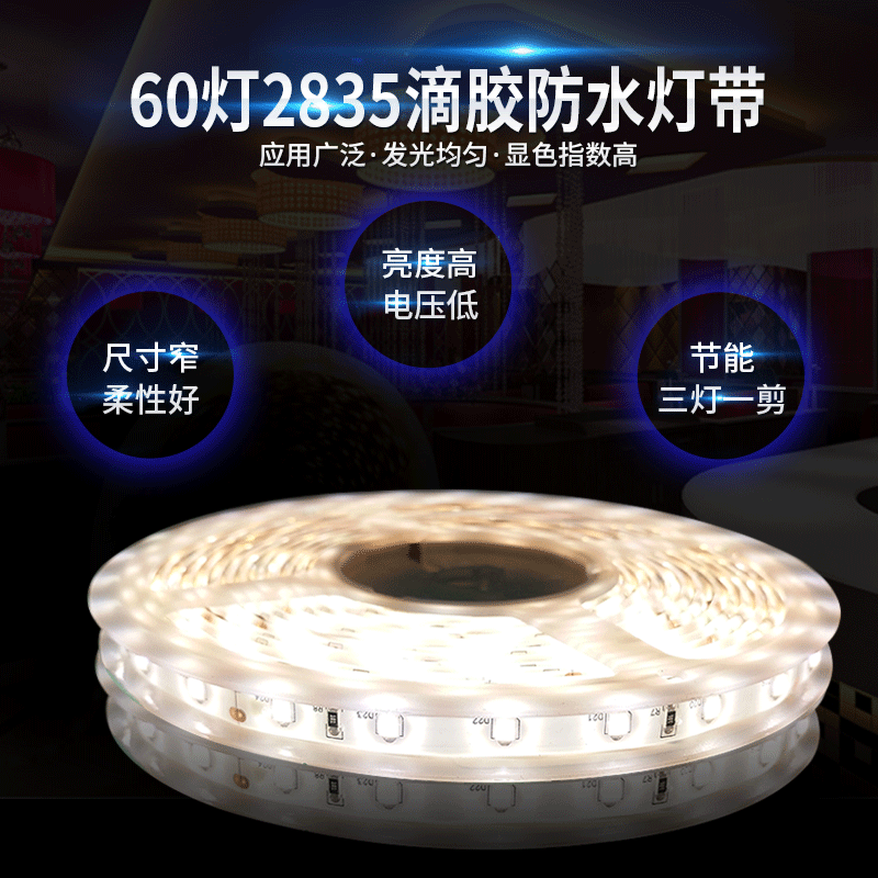 2835防水灯带 滴胶防水灯带 KTV酒吧休闲会灯带