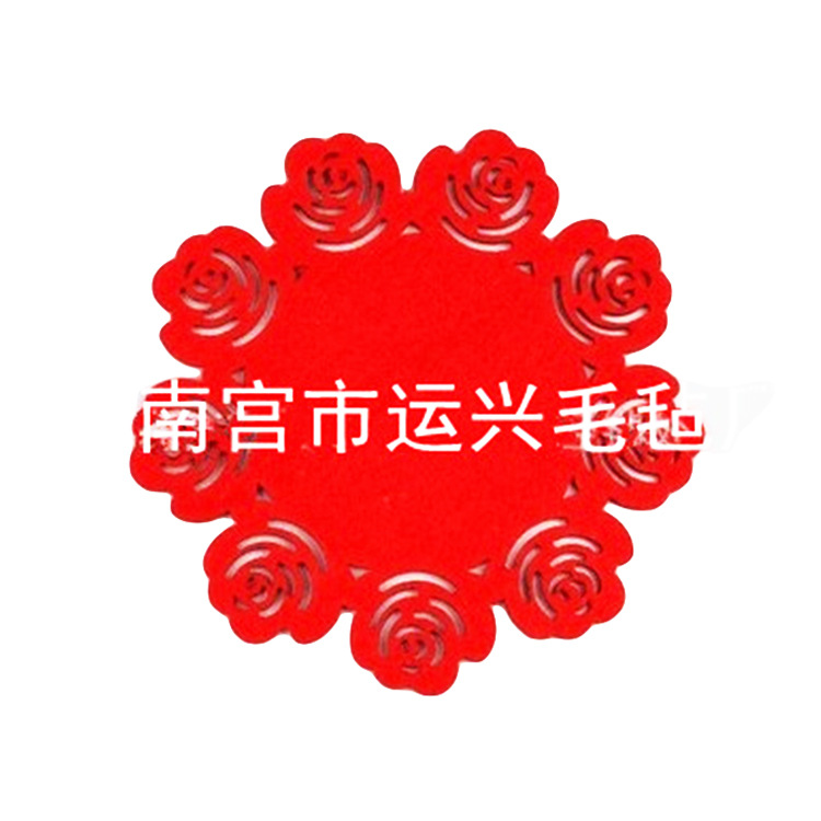 批发红色中国风布艺杯垫毛毡 玫瑰花隔热垫餐垫毛毡 款式可定制