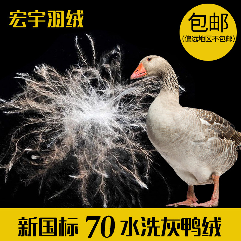 厂家直销70水洗灰鸭绒新国标大朵灰羽绒70纺织羽绒羽毛原料批发