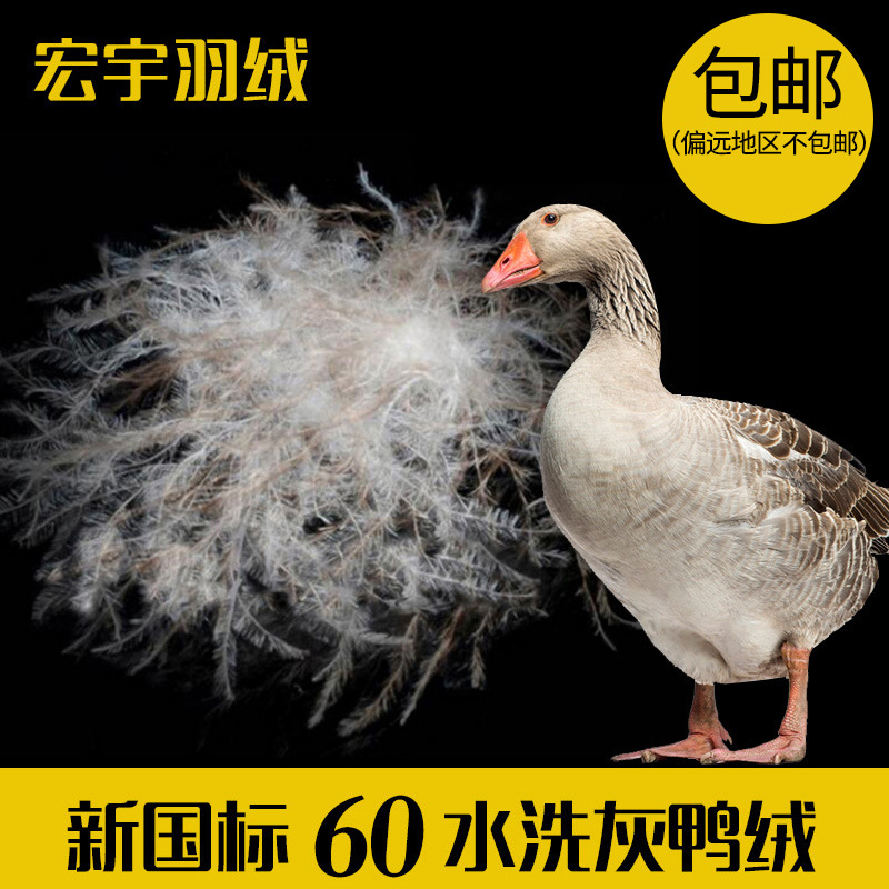 厂家直销新国标60水洗灰鸭绒蓬松大朵绒60灰鸭绒羽绒羽毛填充物