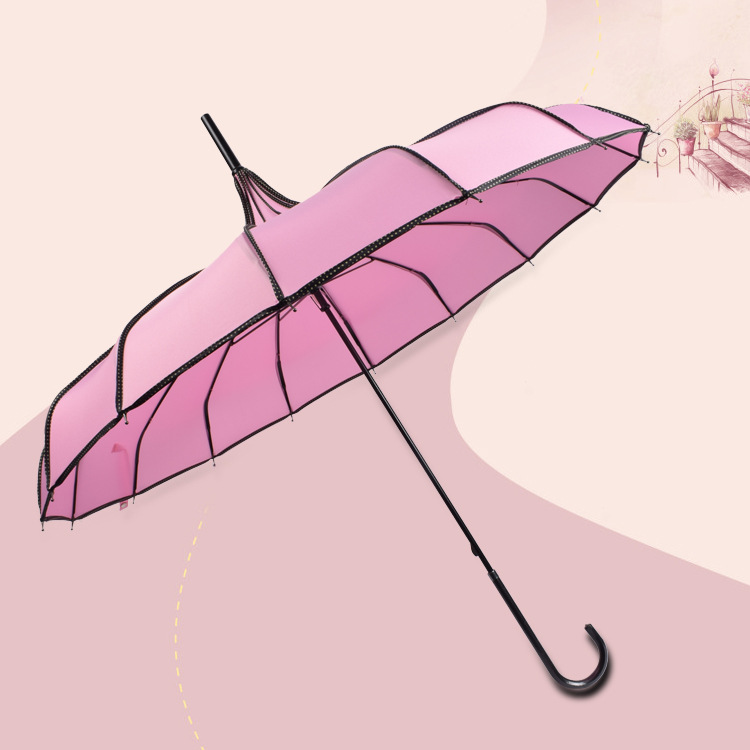 可定制加印logo包边宝塔伞 晴雨两用直柄伞批发 半自动16骨公主伞