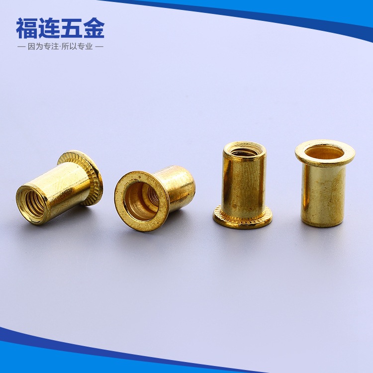 【价格便宜质量好】福连生产纯黄铜平头圆柱铆螺母 多规格紧固件铆螺母厂家直销