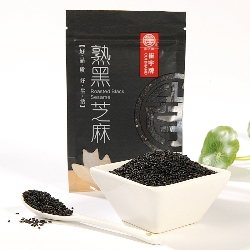 中华老字号崔字牌50g未添加未染色熟黑芝麻袋装开袋即食厂家直销