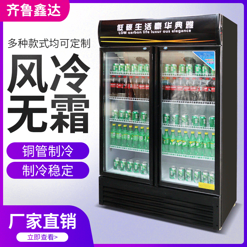 定做双门冷藏展示柜 商用啤酒饮料保鲜陈列柜 黑色豪华立式啤酒柜