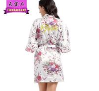 厂家直销 烫金葱粉Bride开衫短袍 女士仿真丝薄款水仙花新娘晨袍