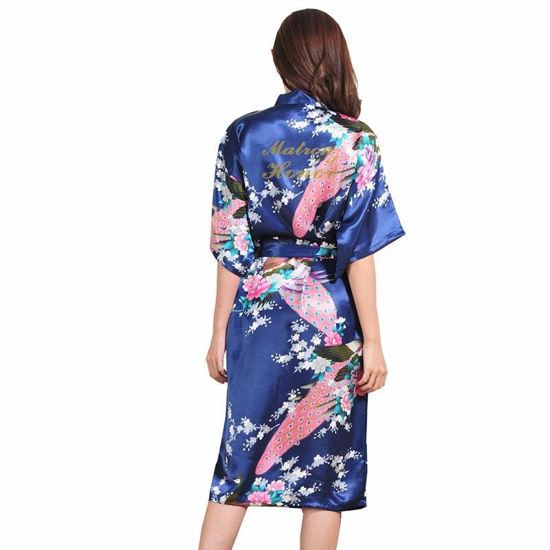 跨境 烫金已婚伴娘Marton of Honor浴袍 印花孔雀牡丹开衫晨袍