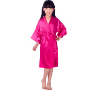 天宝工跨境改良儿童丝绸睡袍 素色夏季薄款开衫袍仿真丝睡袍