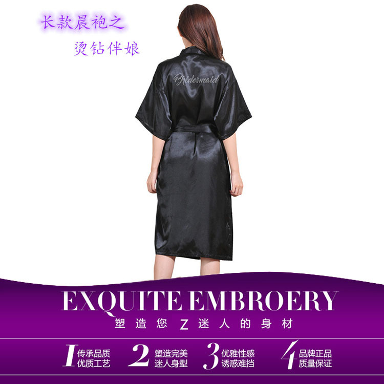 台州天宝工薄款伴娘晨袍女士长款睡袍婚庆化妆晨袍仿真丝开衫袍