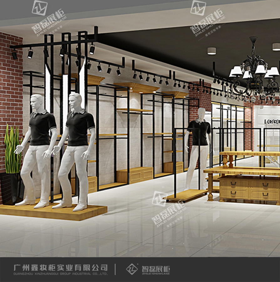 优质木制男装展示柜 高档专卖店服装展示架专业设计男装展柜
