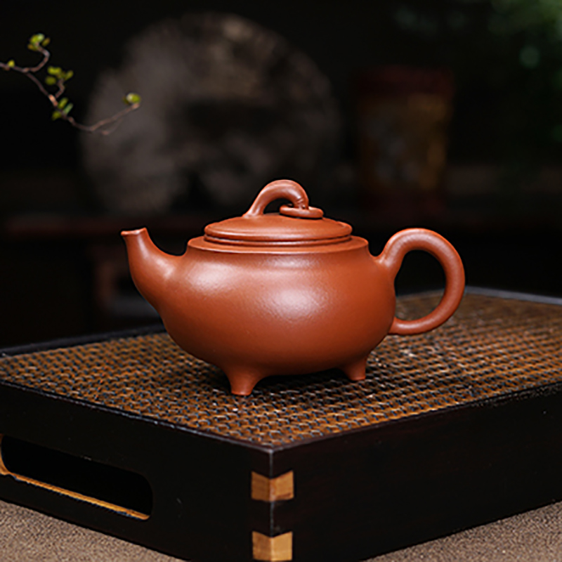 宜兴红泥手工民间艺人 逸然三足 定制紫砂壶BA80G1