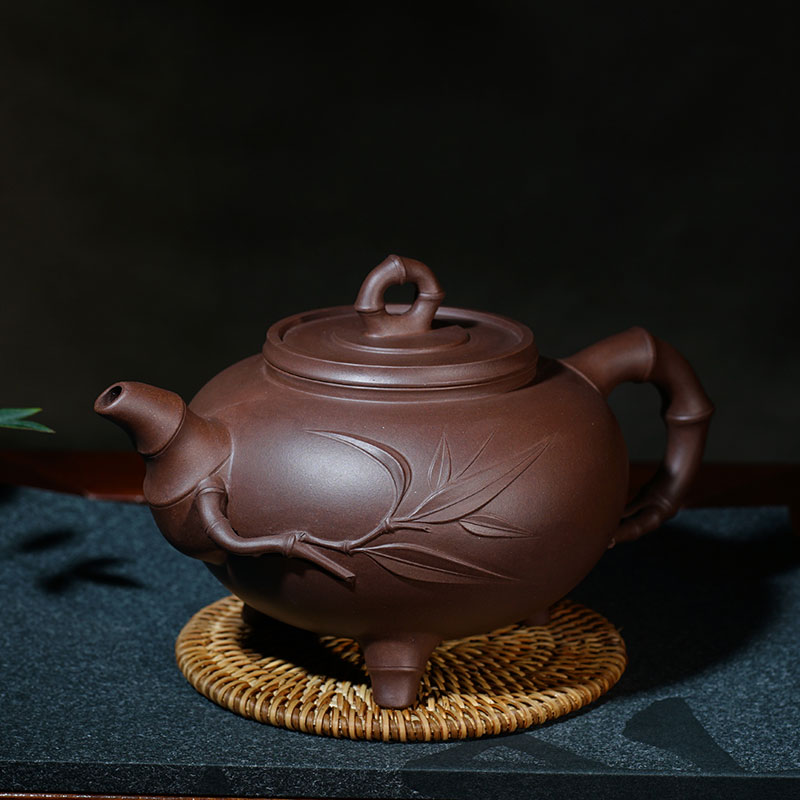 宜兴紫泥全手工紫砂壶_范亚云作品 三足竹鼎 AA8001