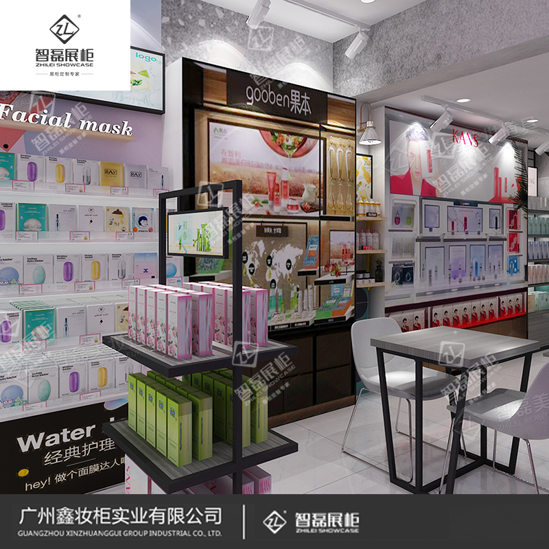 钢木结合化妆品展柜货柜定做_化妆品背柜_商场化妆品展柜