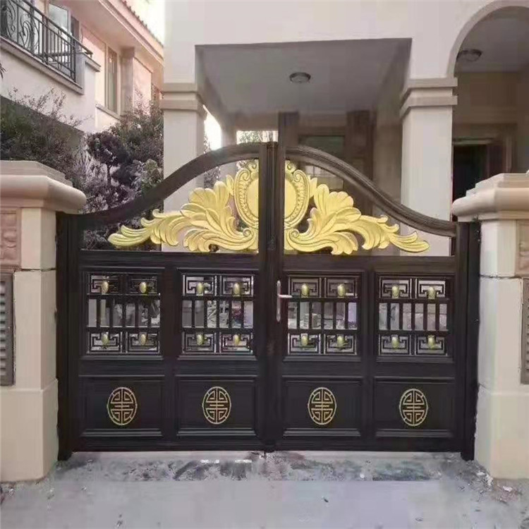 新中式别墅庭院铝艺大门 院子户外双开门 铝合金花园门定制