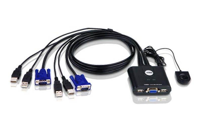 ATEN宏正2端口带线式USB VGA KVM切换器+外接式切换按键   CS22U