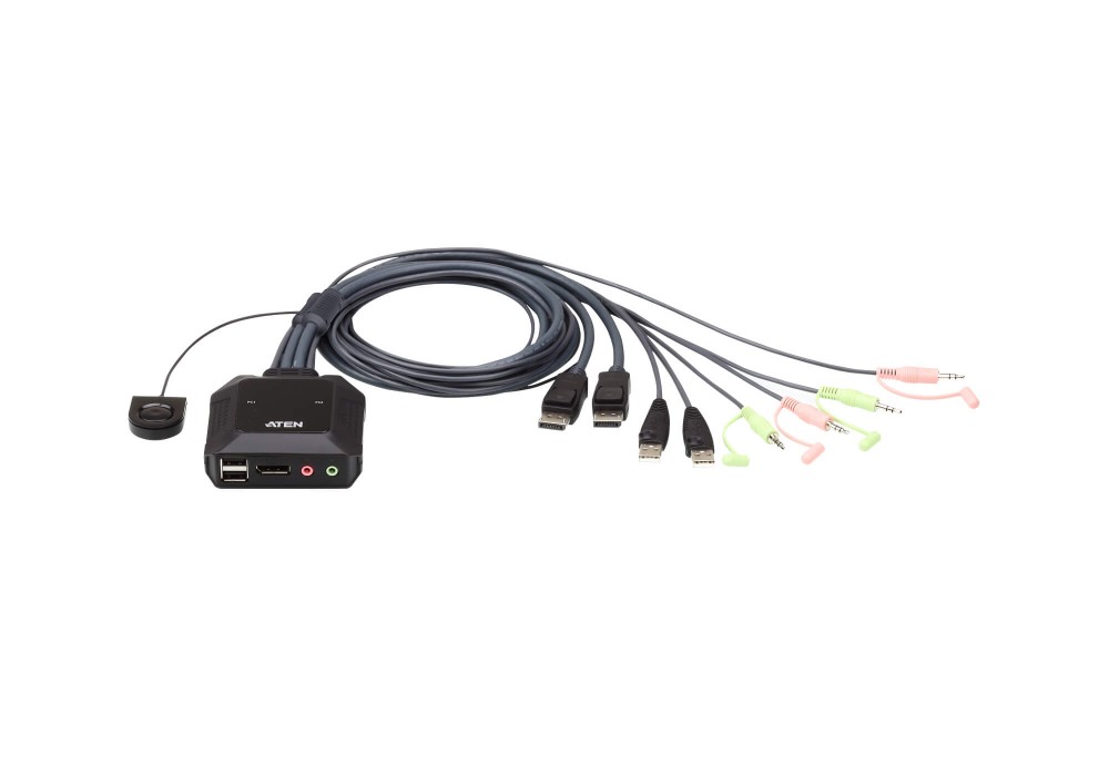 ATEN 宏正2端口USB DisplayPort带线式KVM切换器 (外接式切换按键)   CS22DP